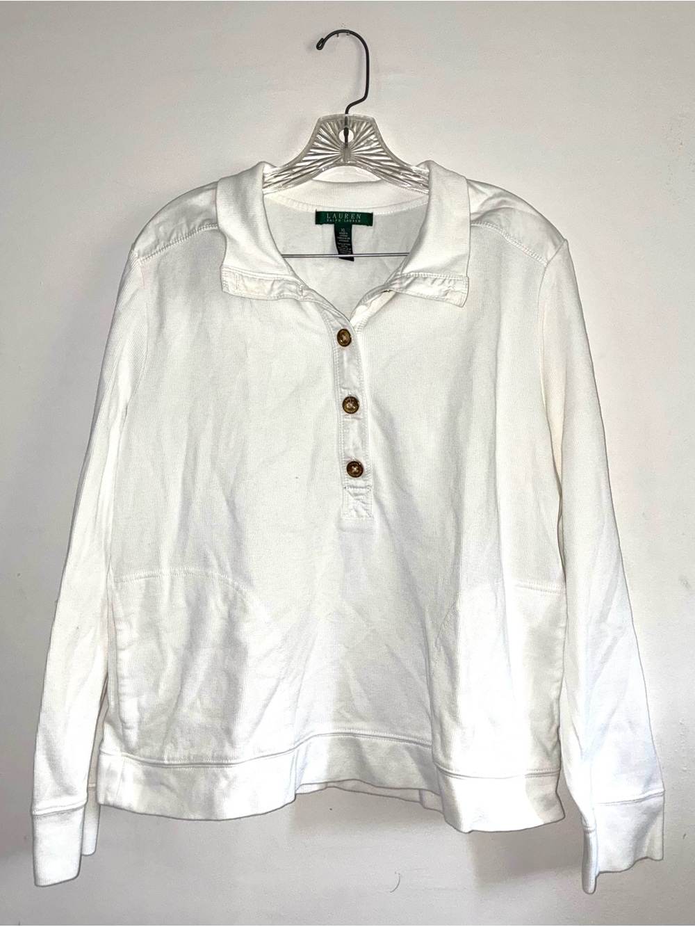 Lauren Ralph Lauren White Knit Ribbed Collared Pullover Size XL